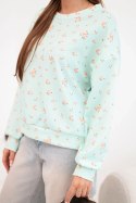 Bluza damska wiskozowa w drobne kwiatki z długim rękawem miętowa