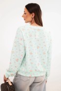 Bluza damska wiskozowa w drobne kwiatki z długim rękawem miętowa