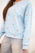 Bluza damska wiskozowa w drobne kwiatki z długim rękawem niebieska