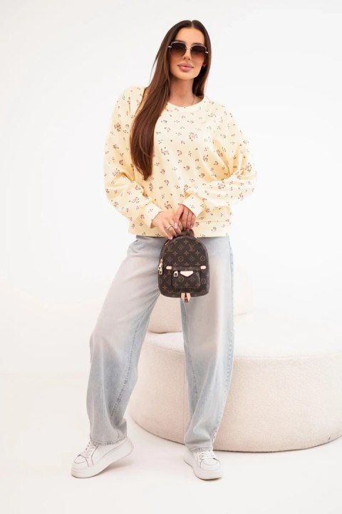 Bluza damska wiskozowa w drobne kwiatki z długim rękawem żółta