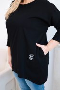 Bluzka damska Plus Size z dłuższym tyłem i długim rękawem czarna