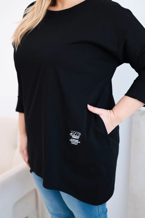 Bluzka damska Plus Size z dłuższym tyłem i długim rękawem czarna