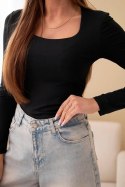 Bluzka damska basic z kwadratowym dekoltem i długim rękawem czarna