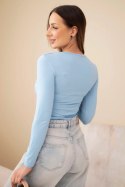 Bluzka damska basic z kwadratowym dekoltem i długim rękawem niebieska