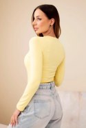 Bluzka damska basic z kwadratowym dekoltem i długim rękawem żółta
