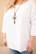 Bluzka damska bawełniana Plus Size asymetryczna z naszyjnikiem biała