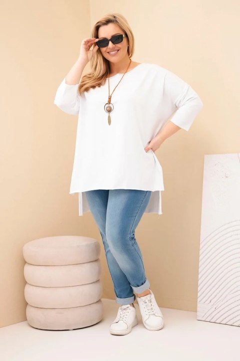 Bluzka damska bawełniana Plus Size asymetryczna z naszyjnikiem biała