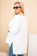 Bluzka damska bawełniana Plus Size asymetryczna z naszyjnikiem biała