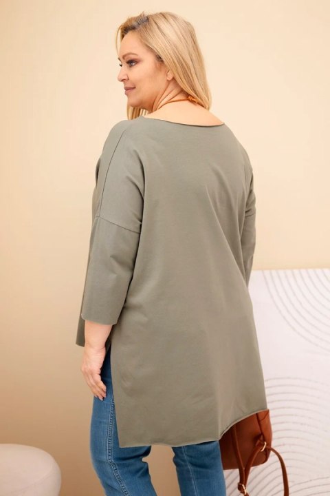 Bluzka damska bawełniana Plus Size asymetryczna z naszyjnikiem khaki