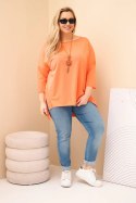 Bluzka damska bawełniana Plus Size asymetryczna z naszyjnikiem morelowa