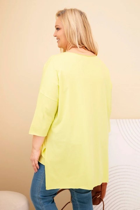 Bluzka damska bawełniana Plus Size asymetryczna z naszyjnikiem żółty neon