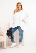 Bluzka damska bawełniana Plus Size z asymetrycznym dołem i dekoltem V biała