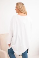 Bluzka damska bawełniana Plus Size z asymetrycznym dołem i dekoltem V biała