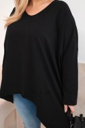 Bluzka damska bawełniana Plus Size z asymetrycznym dołem i dekoltem V czarna