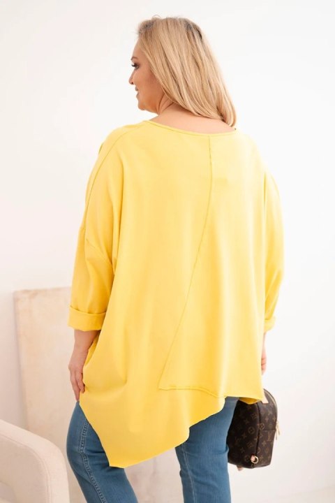 Bluzka damska bawełniana Plus Size z asymetrycznym dołem i dekoltem V żółta