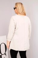 Bluzka damska bawełniana Plus Size z asymetrycznym dołem i wycięciami beżowa
