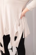 Bluzka damska bawełniana Plus Size z asymetrycznym dołem i wycięciami beżowa
