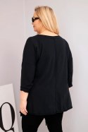 Bluzka damska bawełniana Plus Size z asymetrycznym dołem i wycięciami czarna