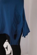 Bluzka damska bawełniana Plus Size z asymetrycznym dołem i wycięciami granatowa
