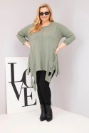 Bluzka damska bawełniana Plus Size z asymetrycznym dołem i wycięciami khaki