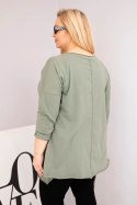 Bluzka damska bawełniana Plus Size z asymetrycznym dołem i wycięciami khaki
