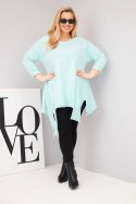 Bluzka damska bawełniana Plus Size z asymetrycznym dołem i wycięciami miętowa