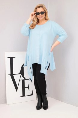 Bluzka damska bawełniana Plus Size z asymetrycznym dołem i wycięciami niebieska