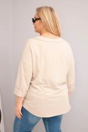 Bluzka damska bawełniana Plus Size z głębokim dekoltem V i asymetrycznym dołem beżowa