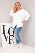 Bluzka damska bawełniana Plus Size z głębokim dekoltem V i asymetrycznym dołem biała