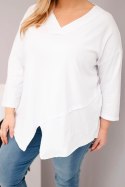 Bluzka damska bawełniana Plus Size z głębokim dekoltem V i asymetrycznym dołem biała