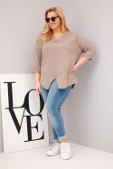 Bluzka damska bawełniana Plus Size z głębokim dekoltem V i asymetrycznym dołem fango