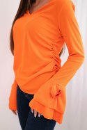 Bluzka damska prążkowana z dekoltem V i falbanami na rękawach pomarańczowa