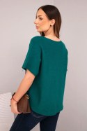 Bluzka damska sweterkowa z krótkim rękawem i dekoltem w serek ciemno zielona
