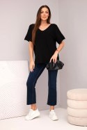 Bluzka damska sweterkowa z krótkim rękawem i dekoltem w serek czarna