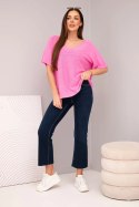 Bluzka damska sweterkowa z krótkim rękawem i dekoltem w serek jasno różowa