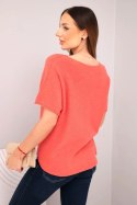 Bluzka damska sweterkowa z krótkim rękawem i dekoltem w serek malinowa