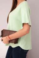 Bluzka damska sweterkowa z krótkim rękawem i dekoltem w serek miętowa