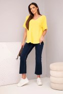Bluzka damska sweterkowa z krótkim rękawem i dekoltem w serek żółta