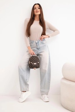 Bluzka damska z kaszmiru z okrągłym dekoltem i długim rękawem beżowa