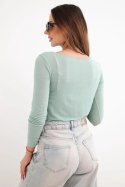 Bluzka damska z kaszmiru z okrągłym dekoltem i długim rękawem ciemno miętowa