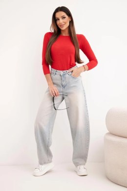 Bluzka damska z kaszmiru z okrągłym dekoltem i długim rękawem czerwona