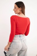 Bluzka damska z kaszmiru z okrągłym dekoltem i długim rękawem czerwona