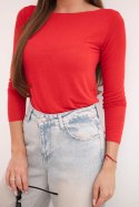 Bluzka damska z kaszmiru z okrągłym dekoltem i długim rękawem czerwona