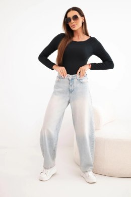 Bluzka damska z wiskozy z szerokim dekoltem i długim rękawem czarna