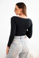 Bluzka damska z wiskozy z szerokim dekoltem i długim rękawem czarna