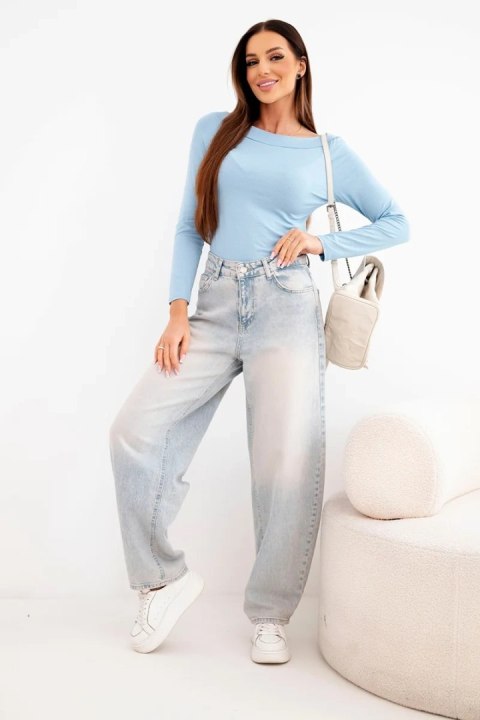 Damska bluzka wiskozowa z szerokim dekoltem i długim rękawem niebieska