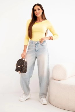 Damska bluzka wiskozowa z szerokim dekoltem i długim rękawem żółta