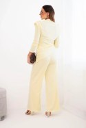 Komplet damski bawełniany z bluzką i spodniami z szeroką nogawką żółty