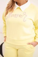 Komplet damski masełko Plus Size z szerokimi nogawkami i kołnierzykiem żółty