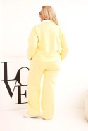 Komplet damski masełko Plus Size z szerokimi nogawkami i kołnierzykiem żółty
